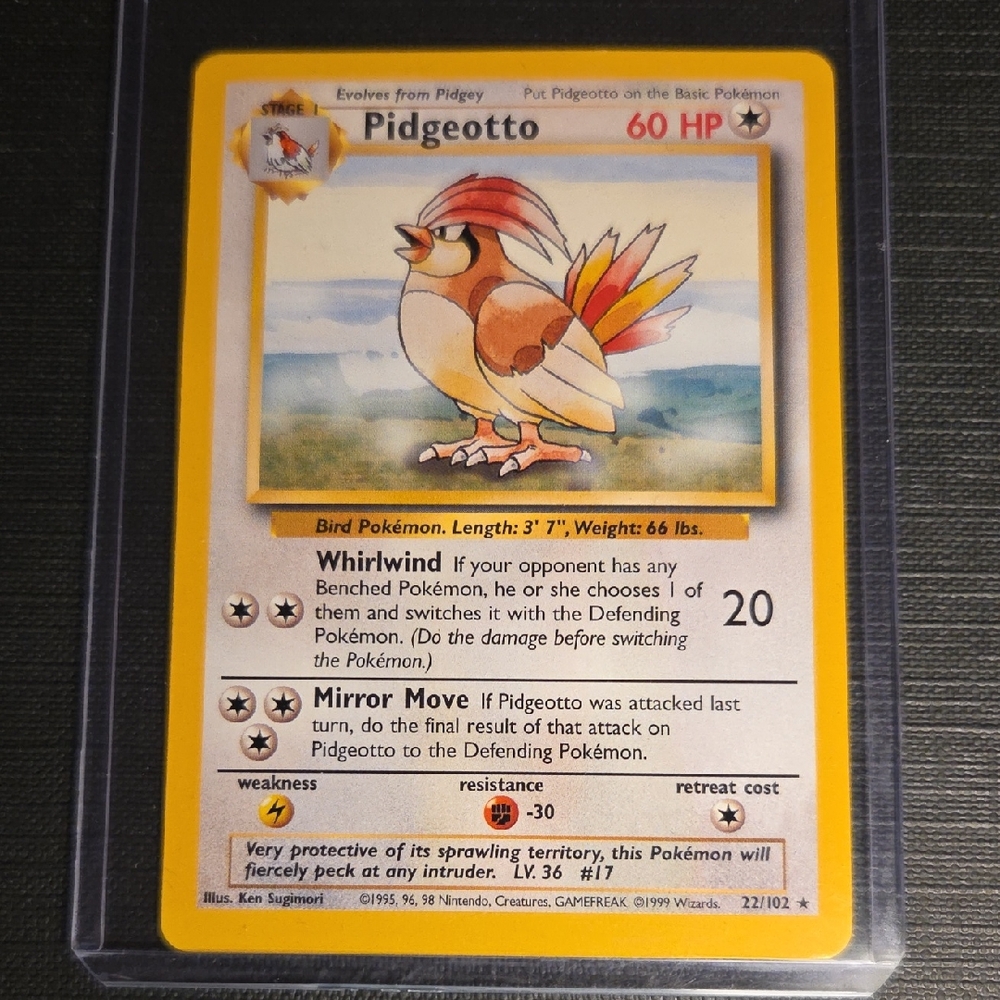 Pokemon Base Set 1999 Pidgeotto Rare Trading Card (22/102)